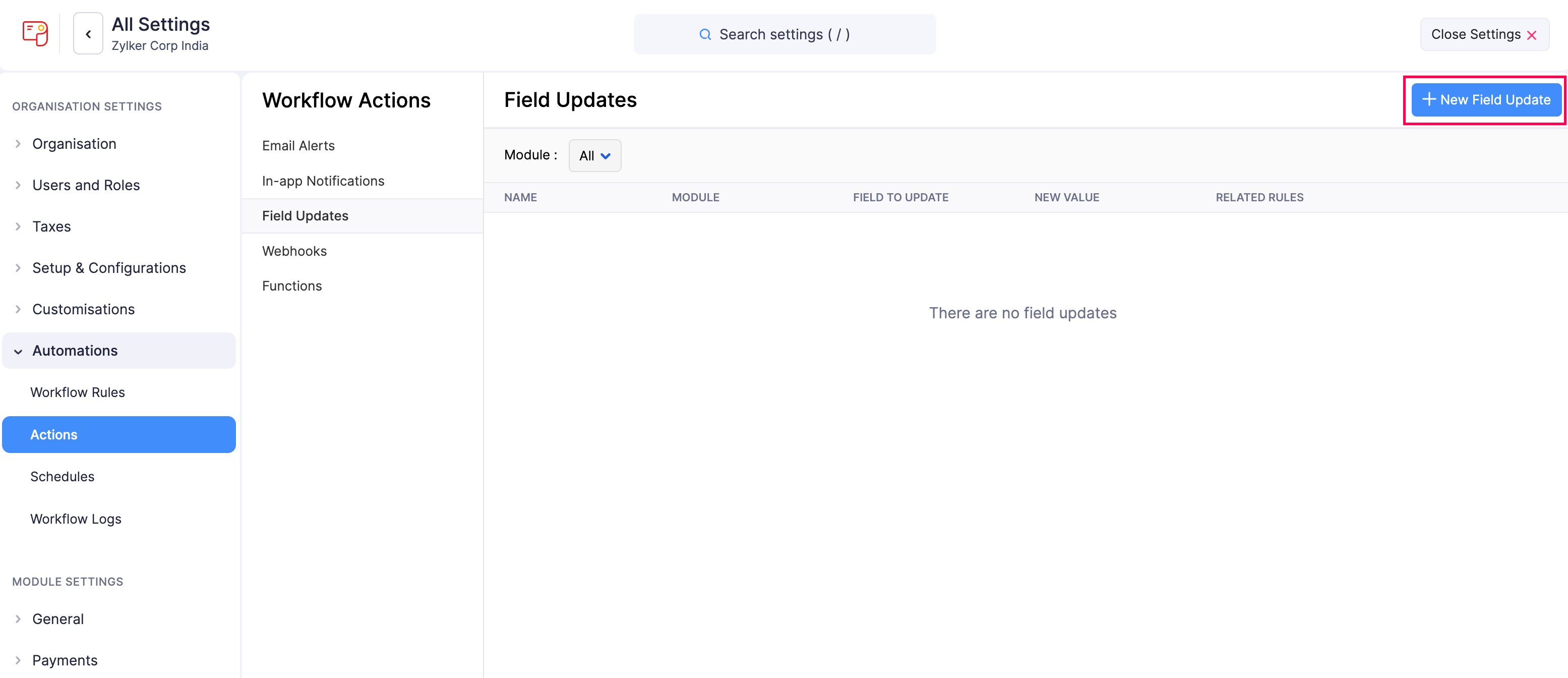 New Field Updates Button in Zoho Payroll