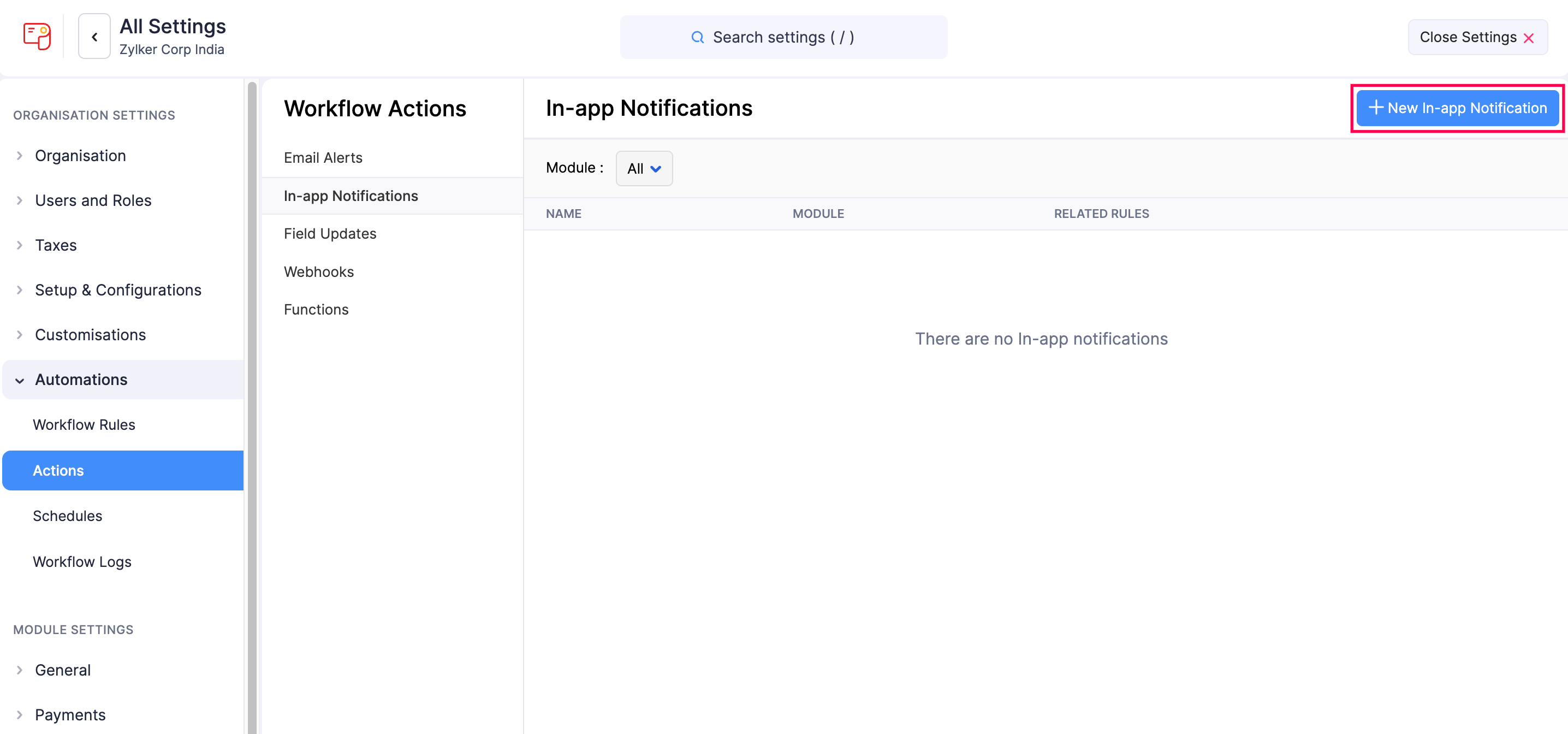 In-App Notification Creation in Zoho Payroll