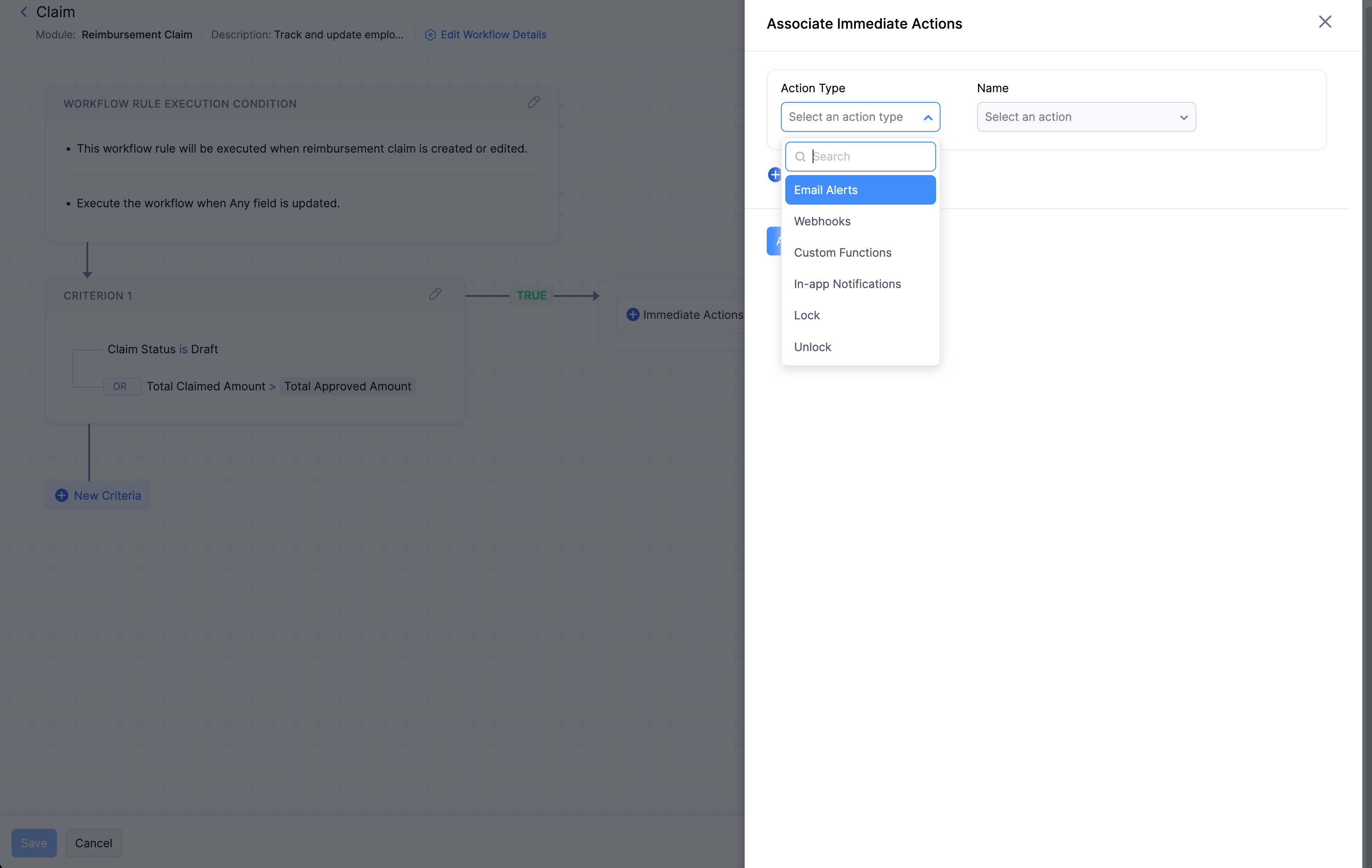 Associate Immediate Actions CTA in Workflow Rules