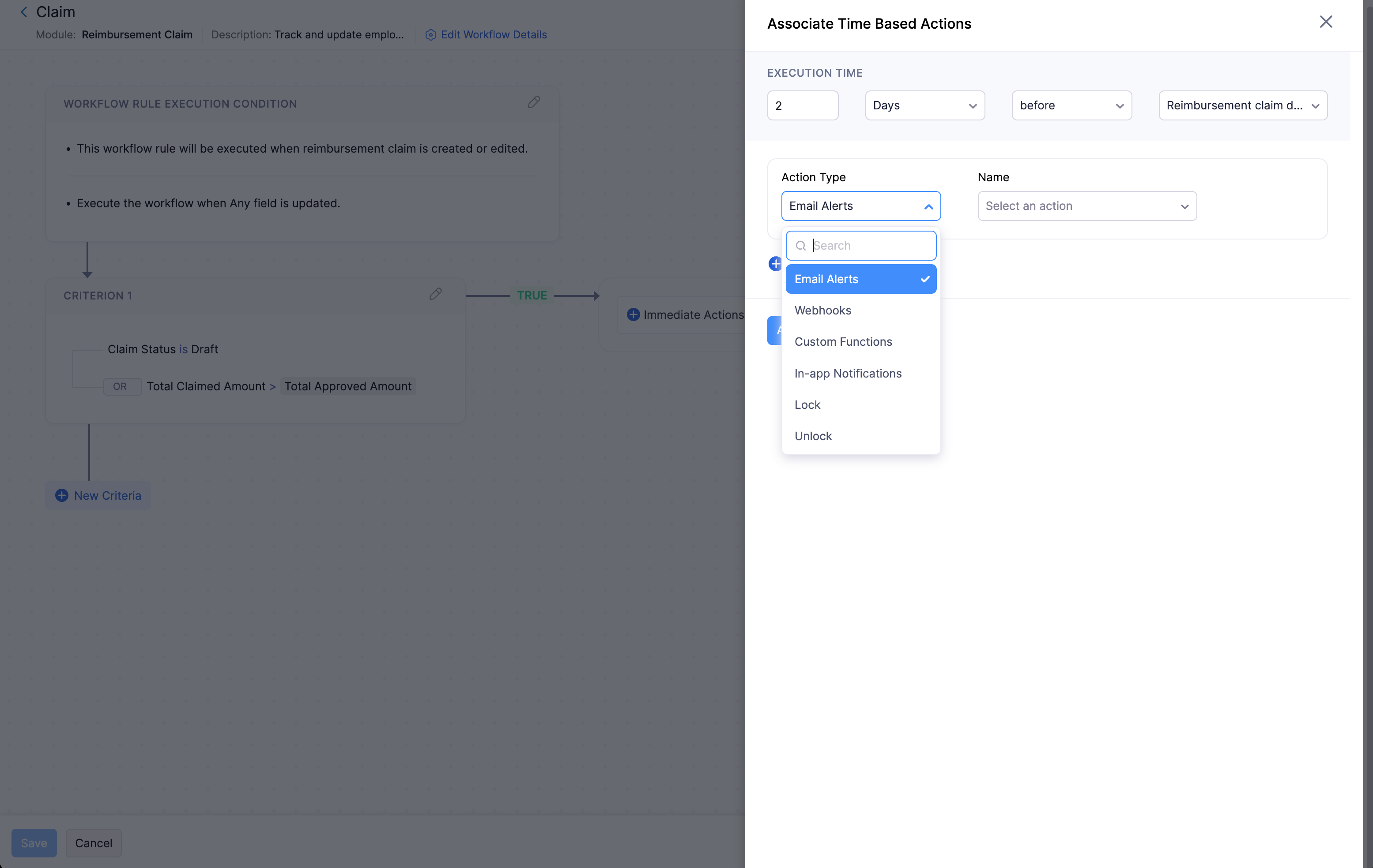 Associate Time-Based Actions CTA in Workflow Rules