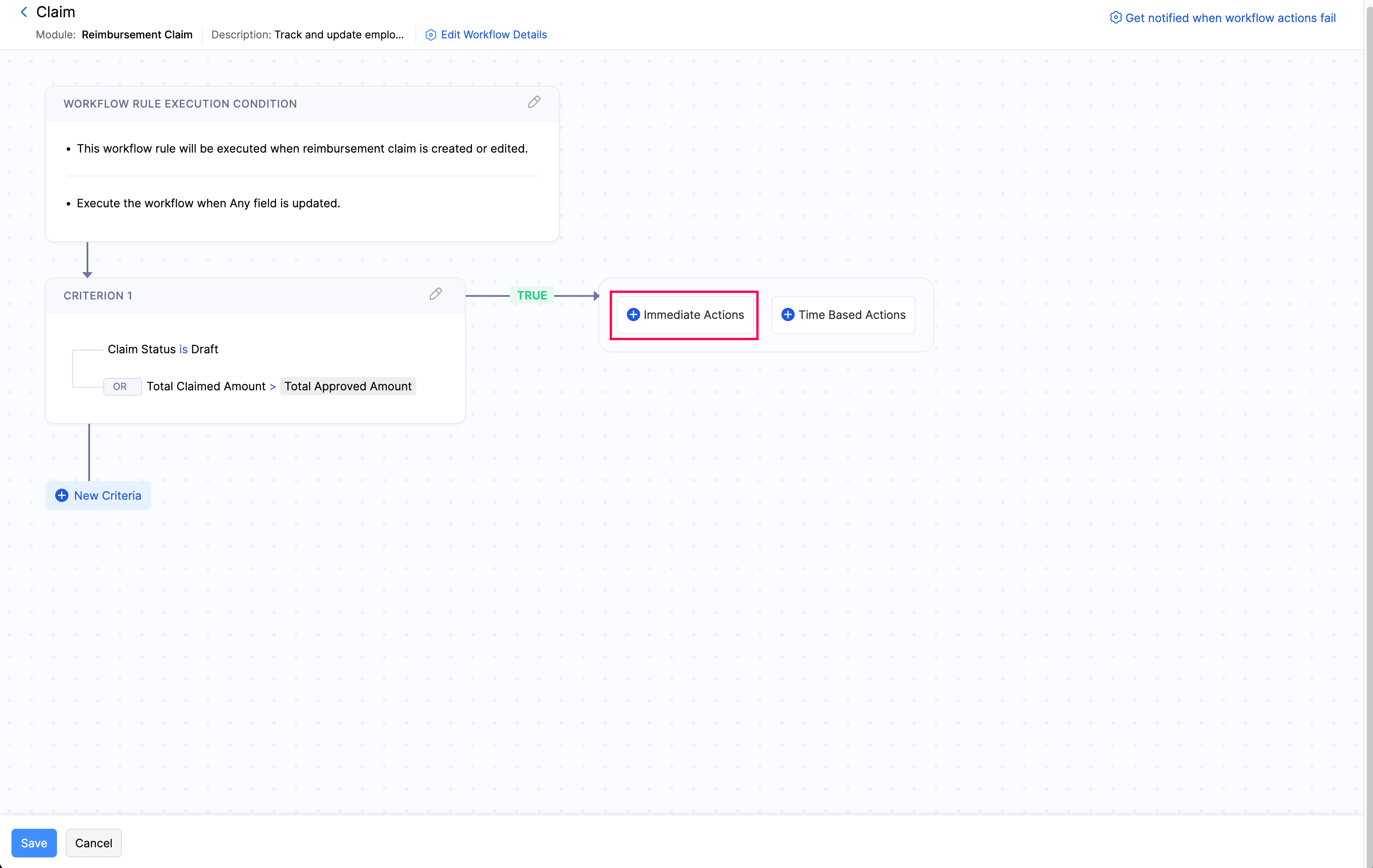 Immediate Actions CTA in Workflow Rules