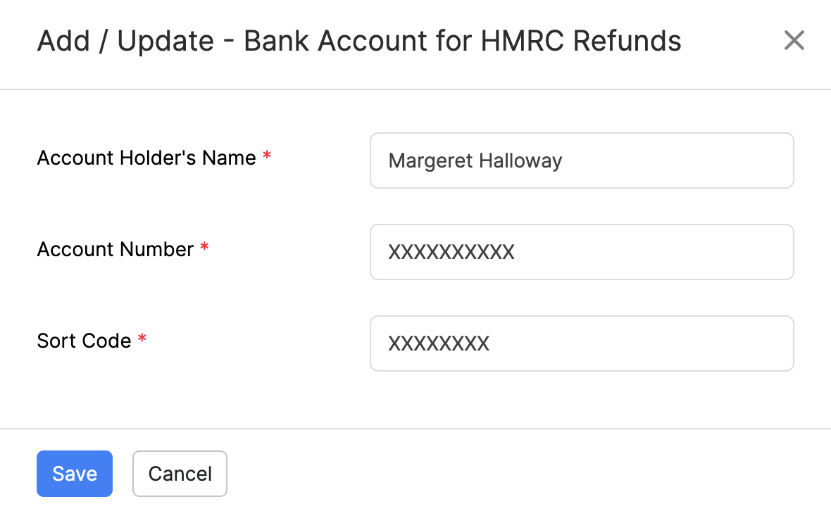 Add or update bank account details for HMRC refunds