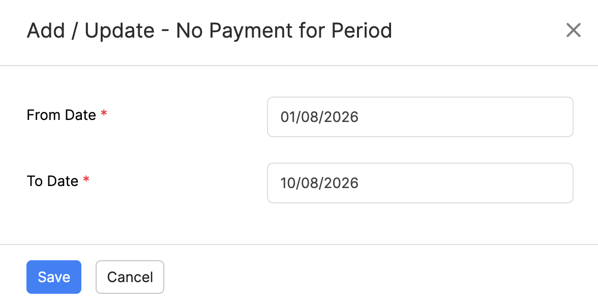 Add or update No Payment for Period dates on an EPS