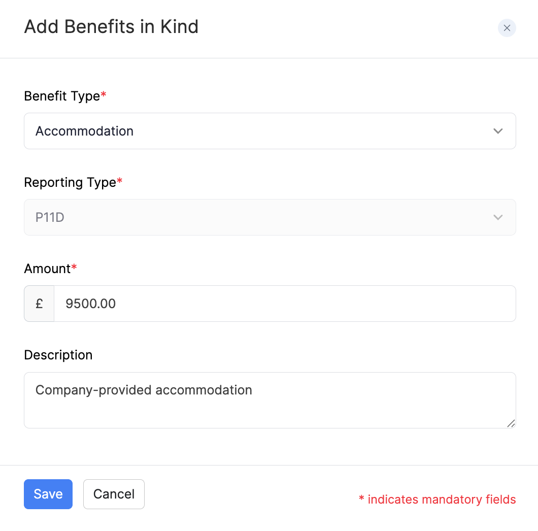 Add Accommodation as a Benefit in Kind