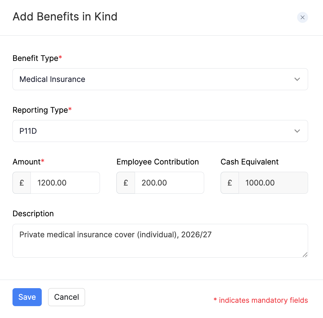 Add Medical Insurance as a Benefit in Kind