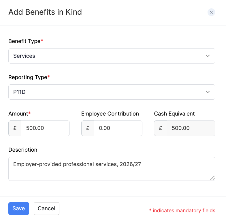 Add Services as a Benefit in Kind