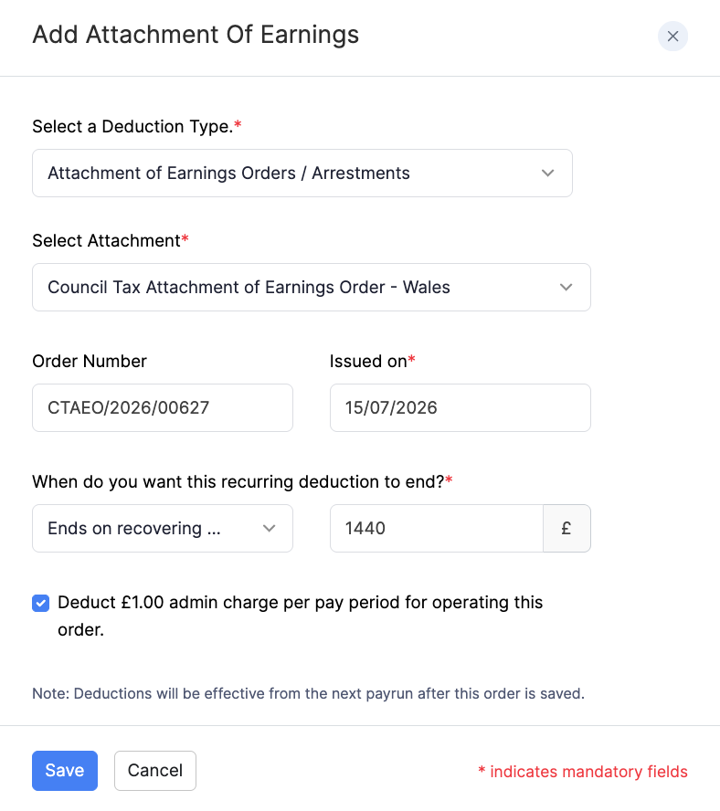 Add Council Tax Attachment of Earnings Order - Wales