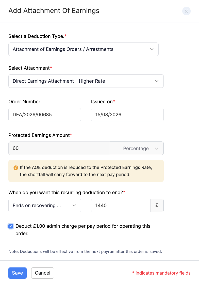 Add Direct Earnings Attachment - Higher Rate