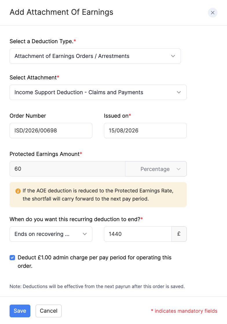 Add Income Support Deduction - Claims and Payments