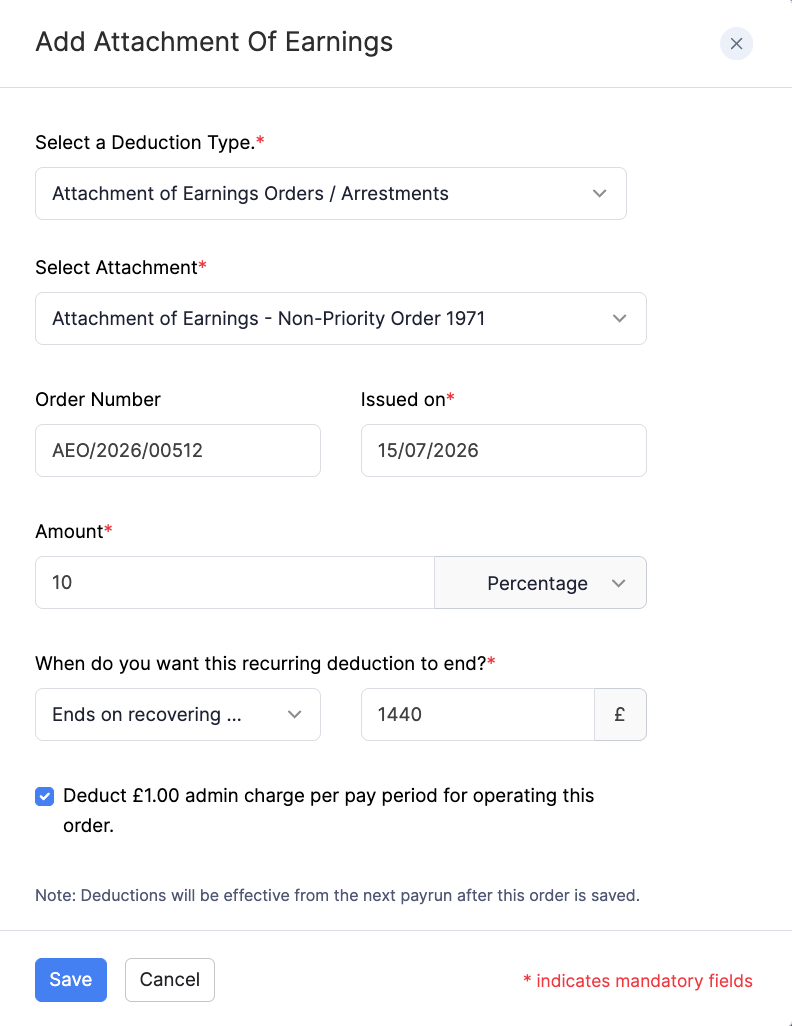 Attachment of Earnings - Non-Priority Order 1971 with percentage amount