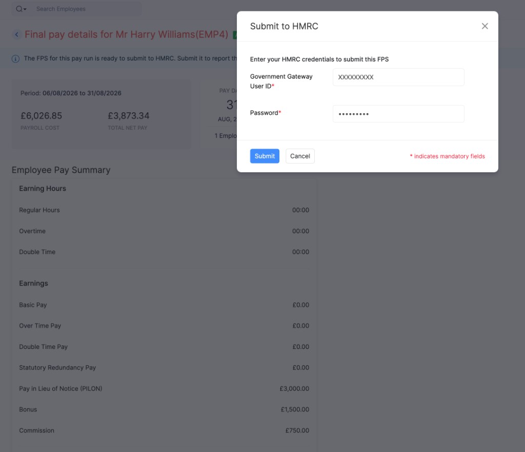 Submit Final Settlement FPS to HMRC