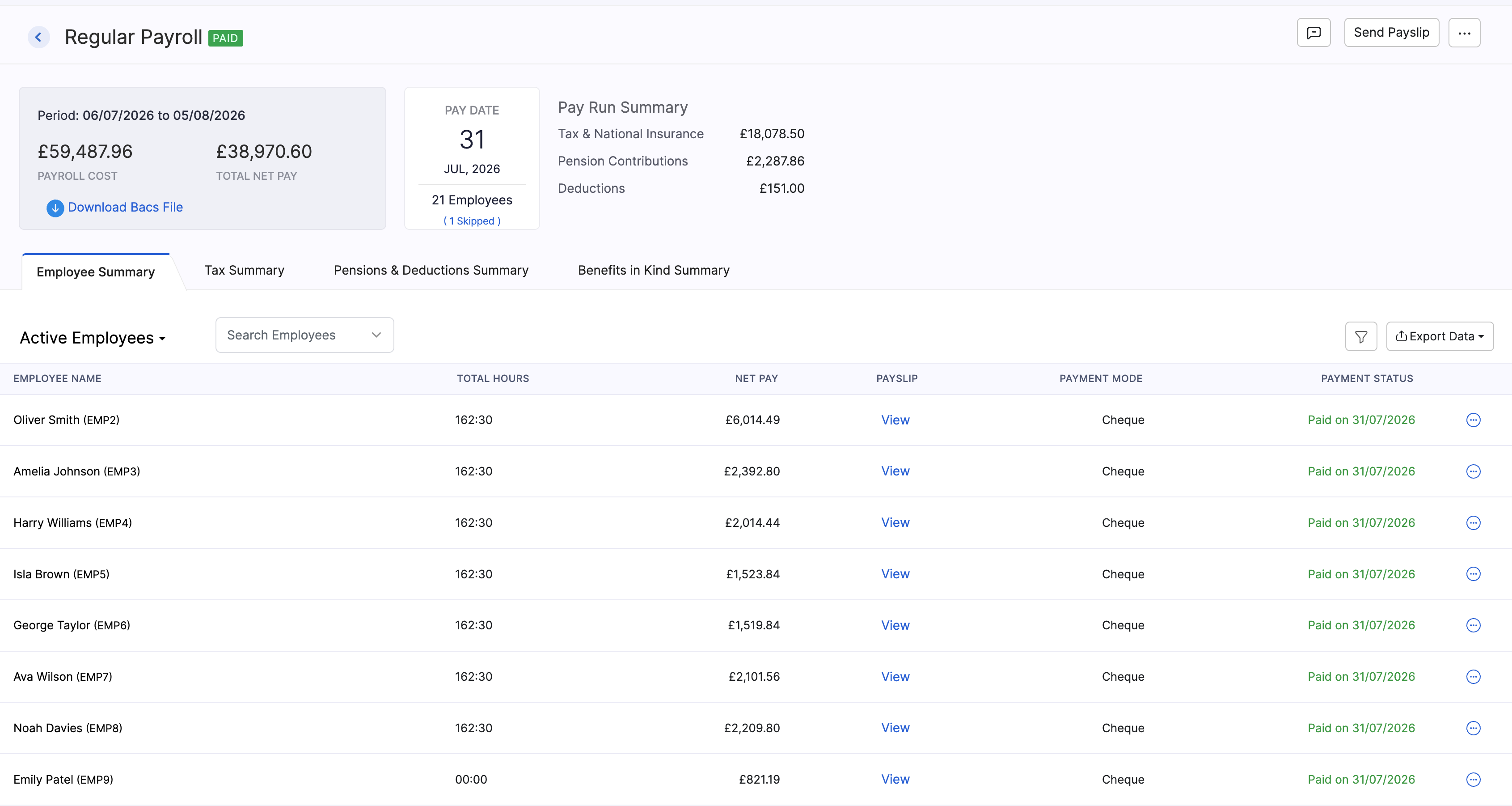 Regular payroll marked as paid