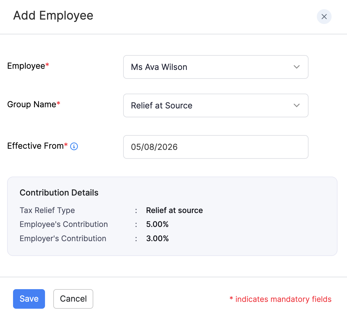 Add an employee to a contribution group