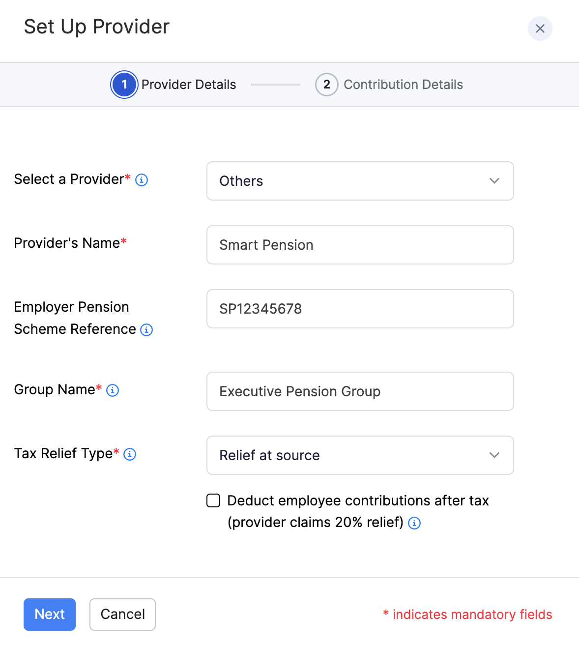 Set up another pension provider using Others