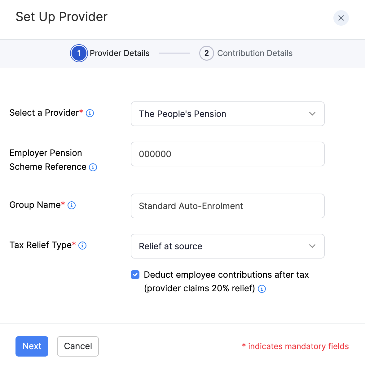 Set up The People's Pension provider details