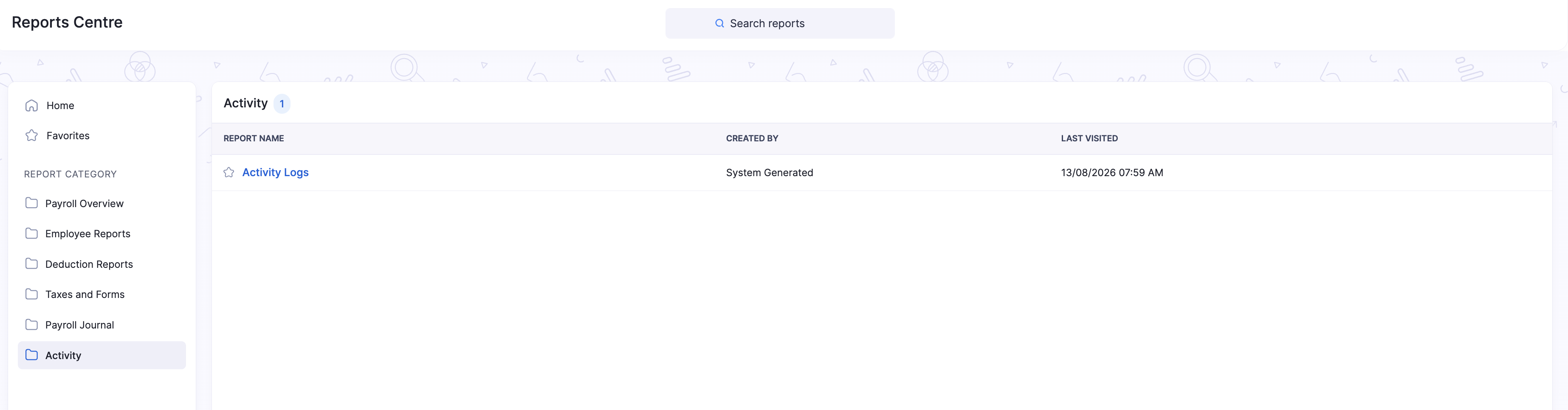 Activity category with Activity Logs report