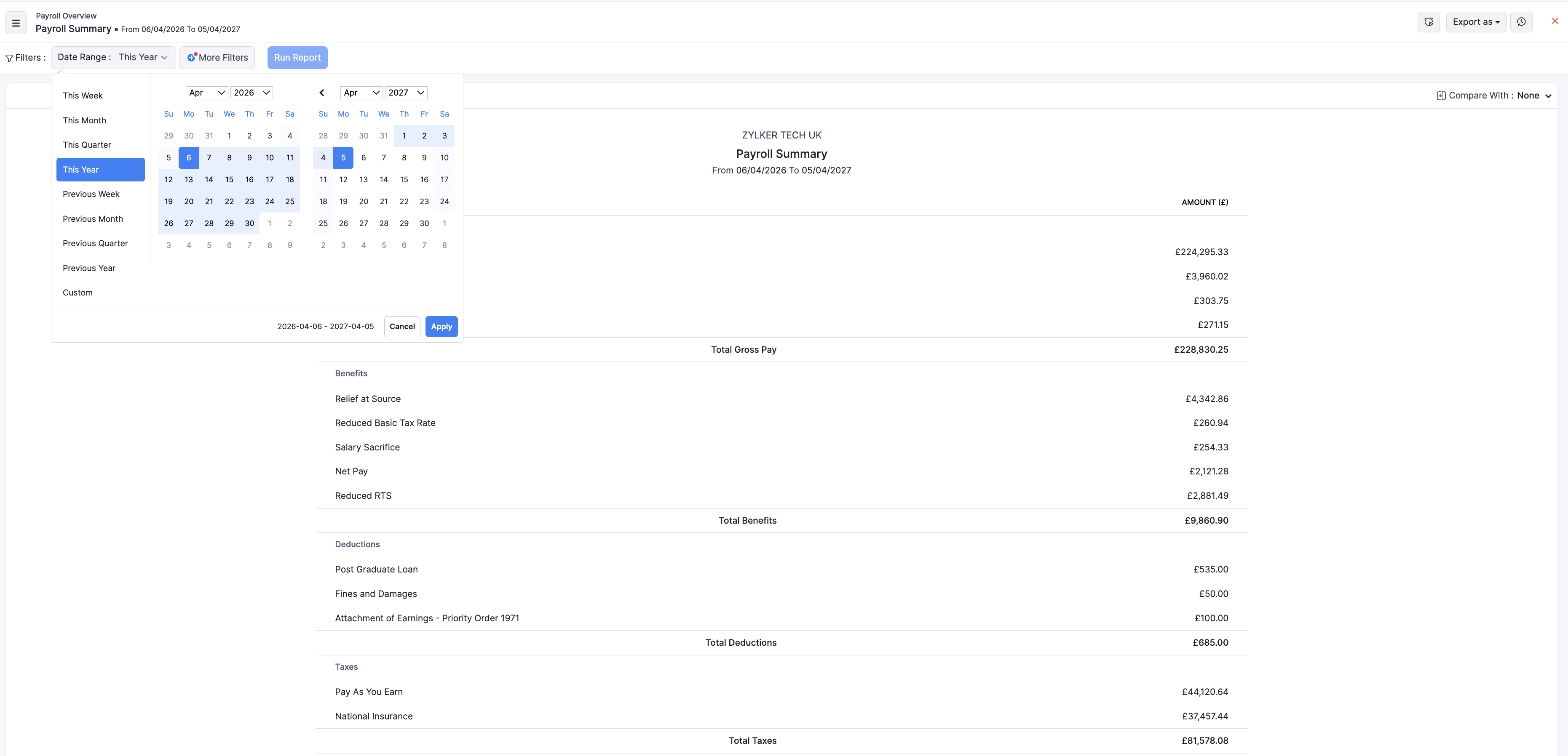 Custom date range on a report