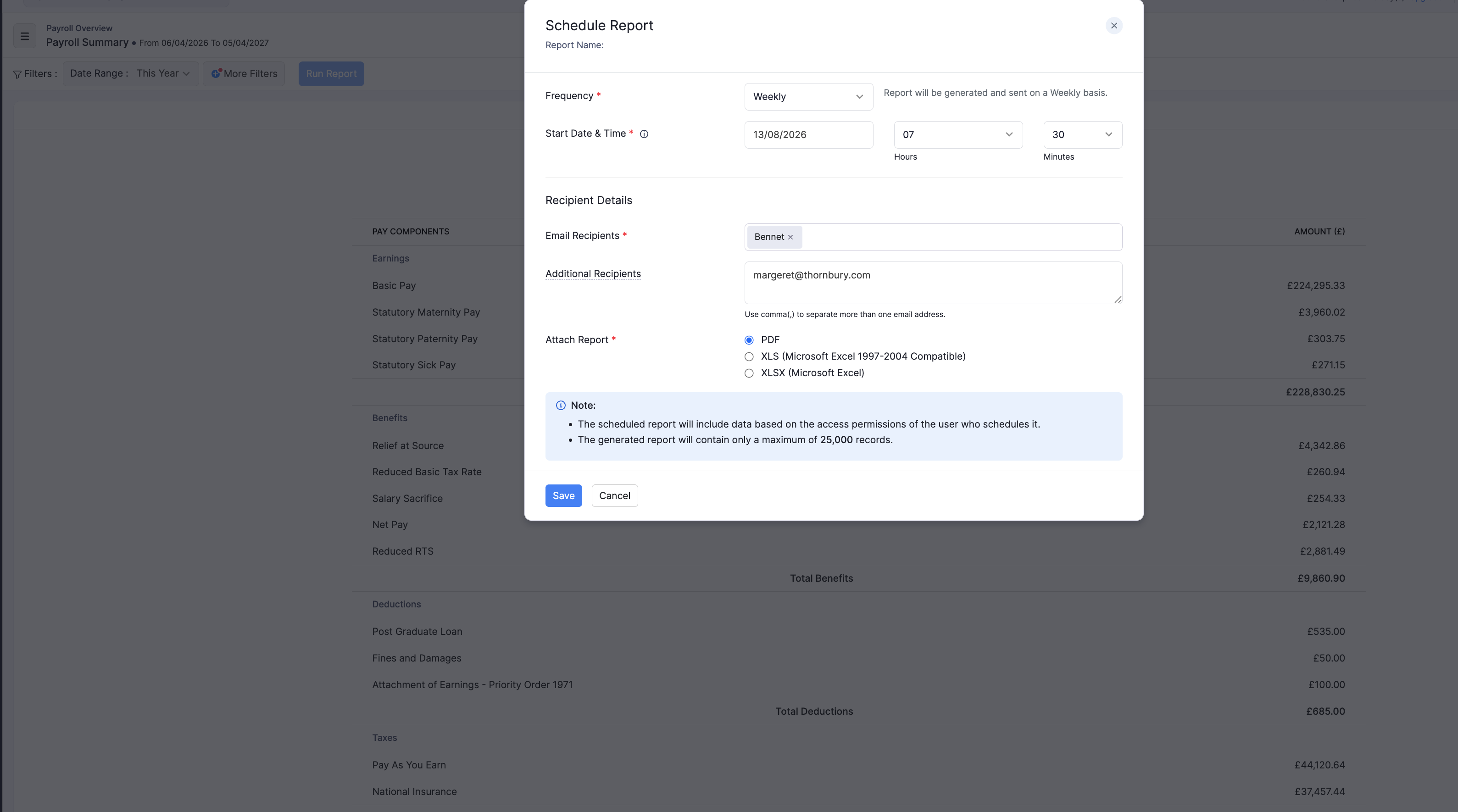 Schedule Report modal