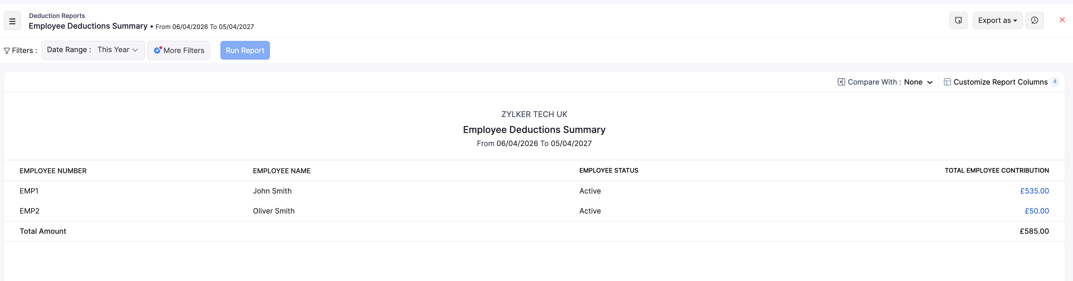 Employee Deductions Summary by employee