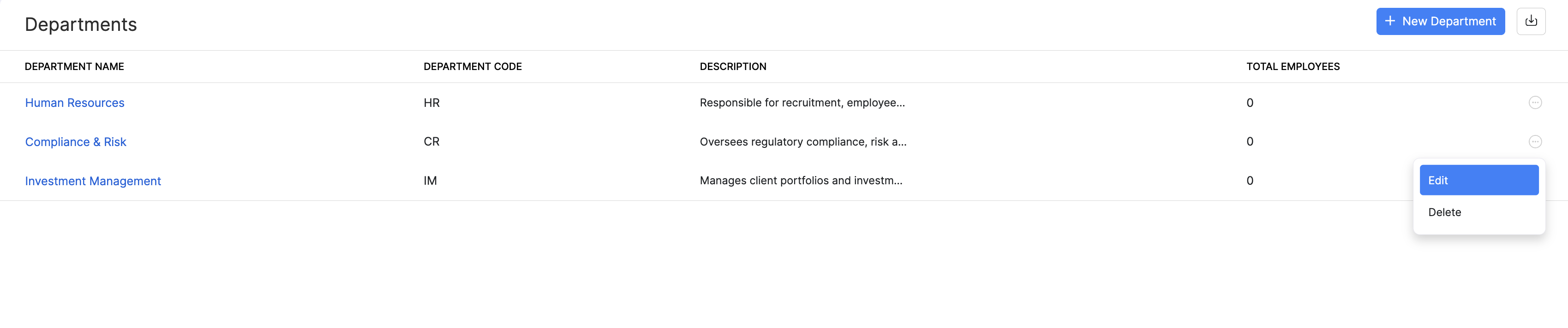 Edit or delete a department in Zoho Payroll