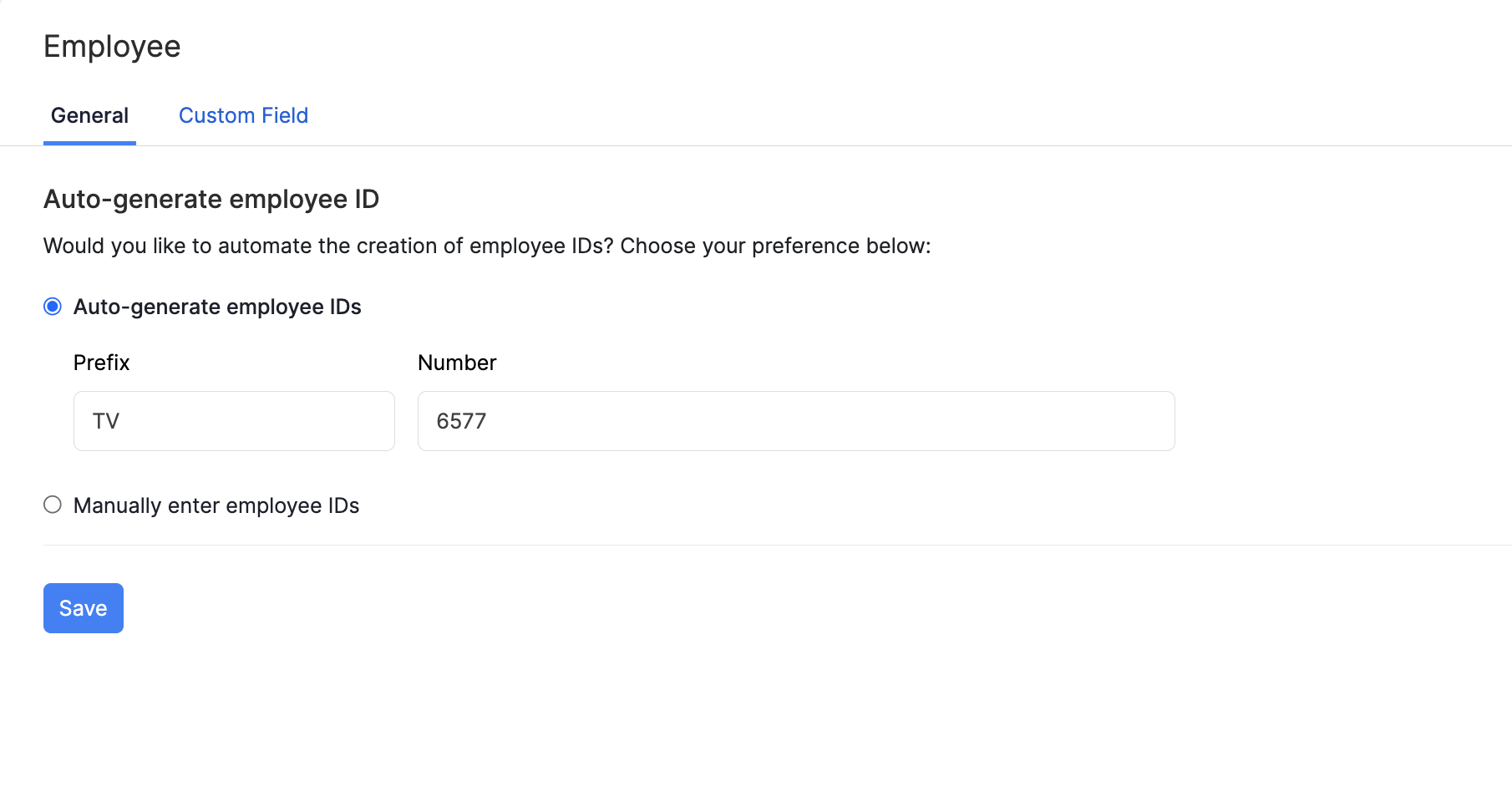 Auto-generate employee IDs in Zoho Payroll