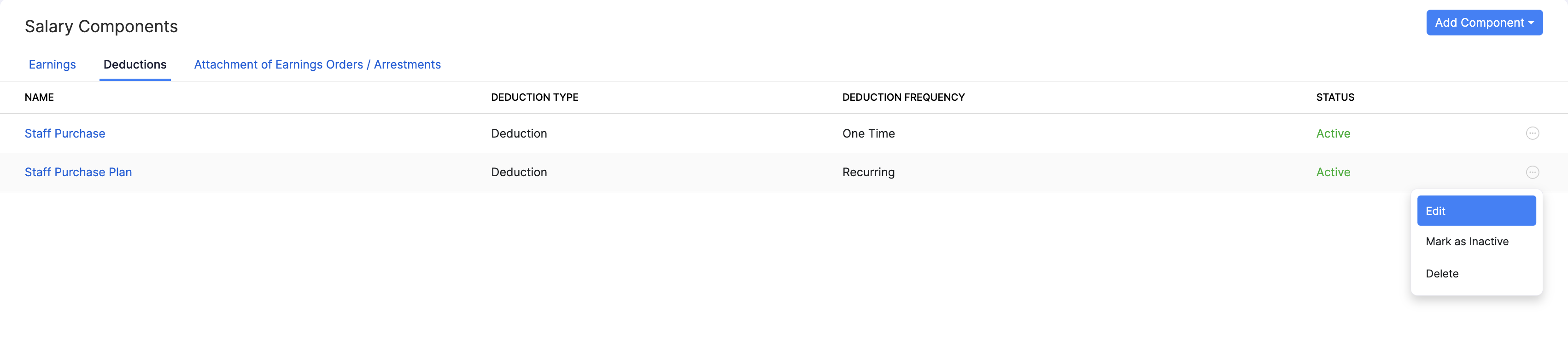 Edit a deduction in Zoho Payroll