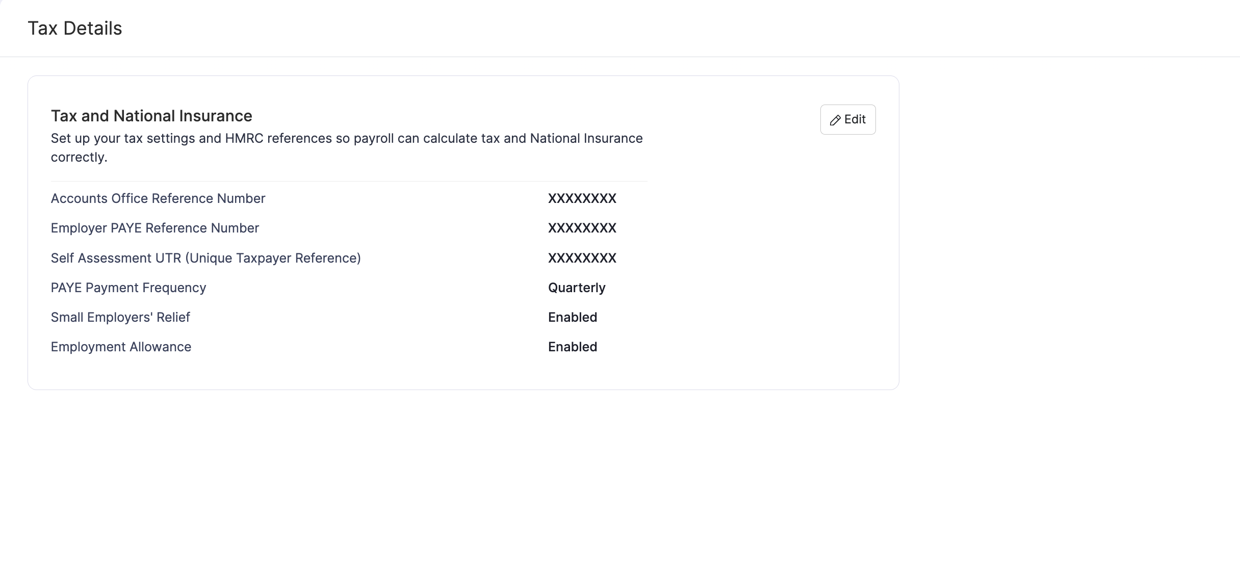 Configured Tax and National Insurance details in Zoho Payroll