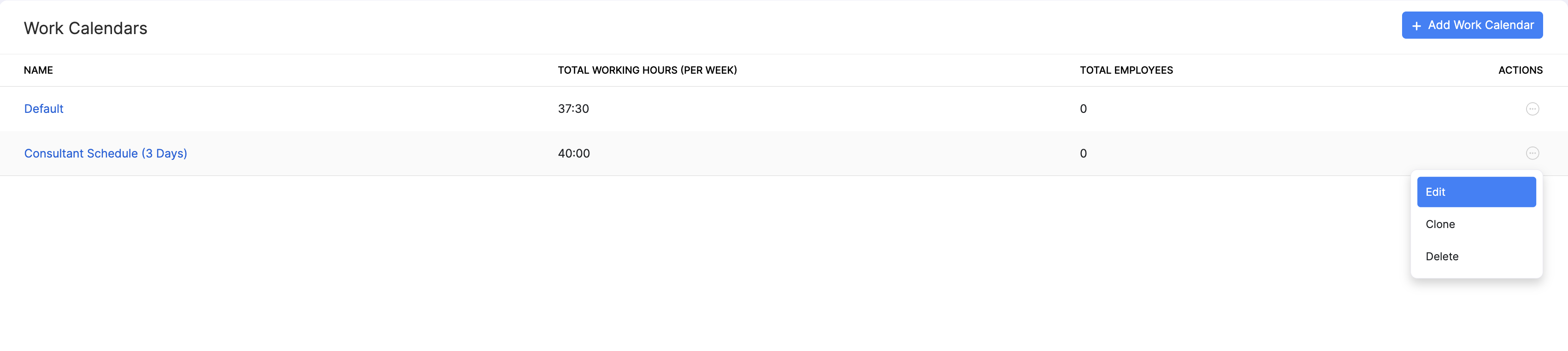 Edit a work calendar in Zoho Payroll