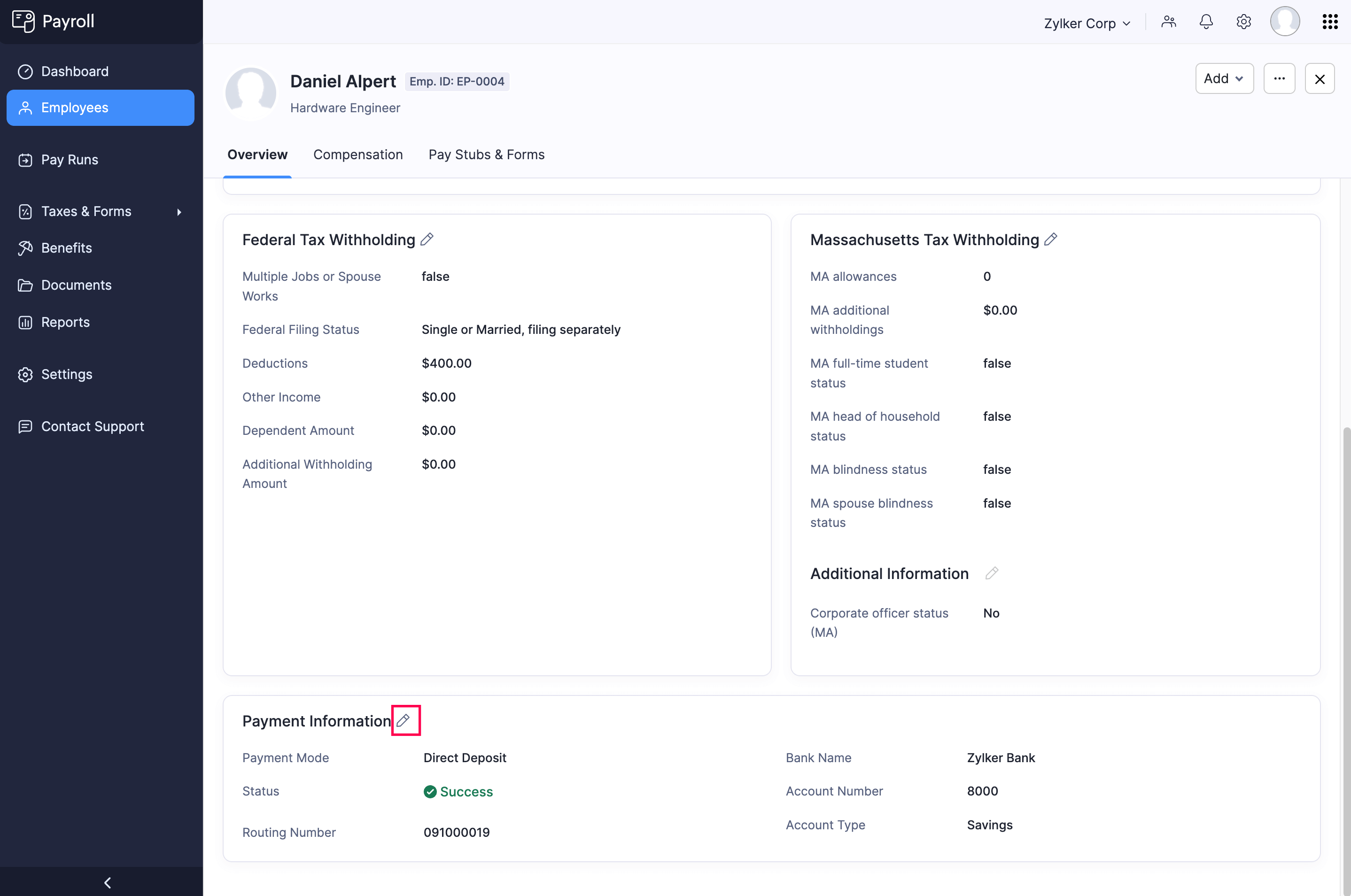 Click Edit Icon to Edit the Additional Information of an Employee