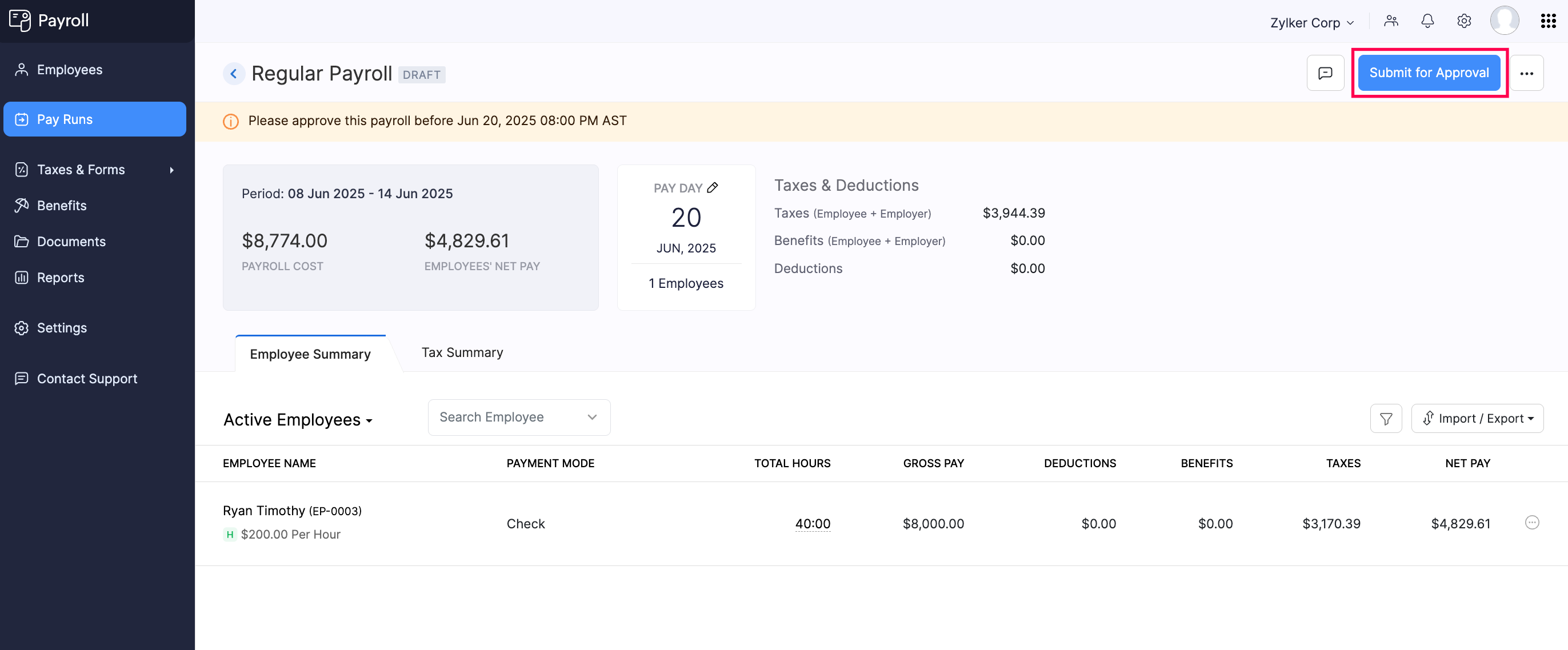 Submit Regular Payroll for Approval