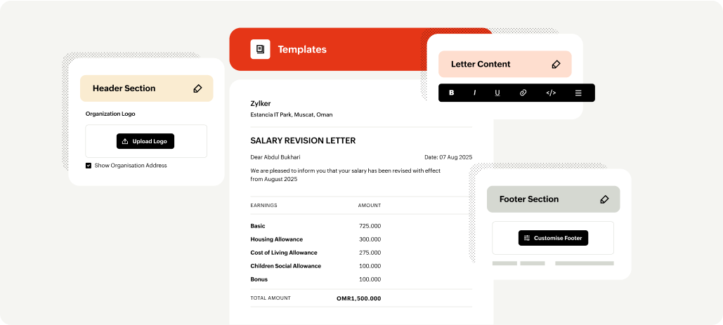 Screenshot of custom features in Zoho Payroll for Oman
