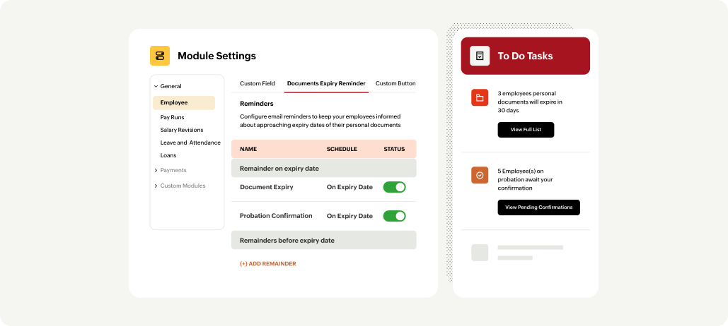 Image showing the configuration of Zoho Payroll Oman edition