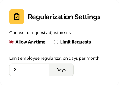 Attendance regularization settings for employee check-in adjustments