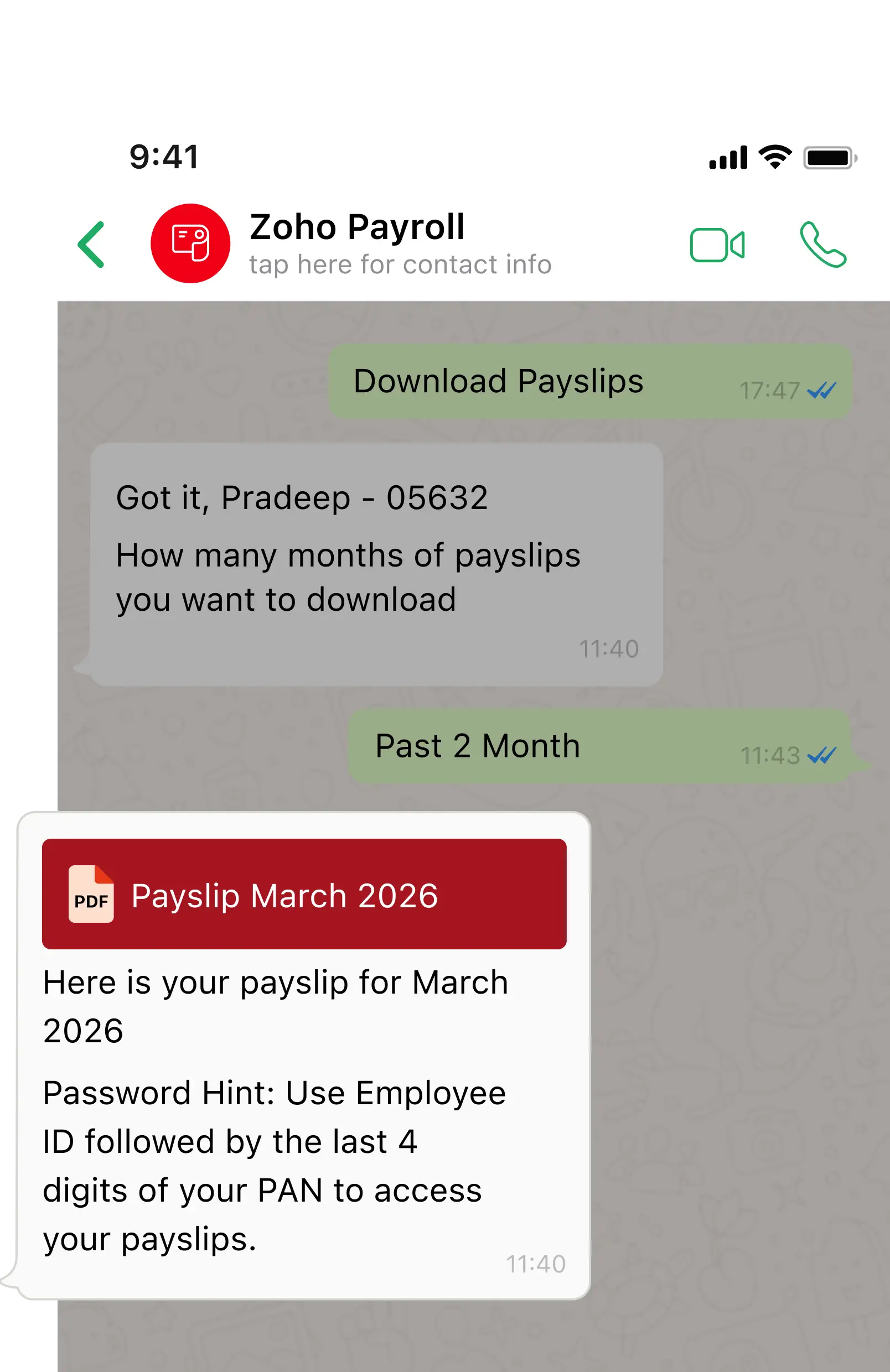 Password protected payslips delivered to your WhatsApp