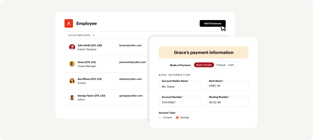 Zoho Payroll UK employee management dashboard