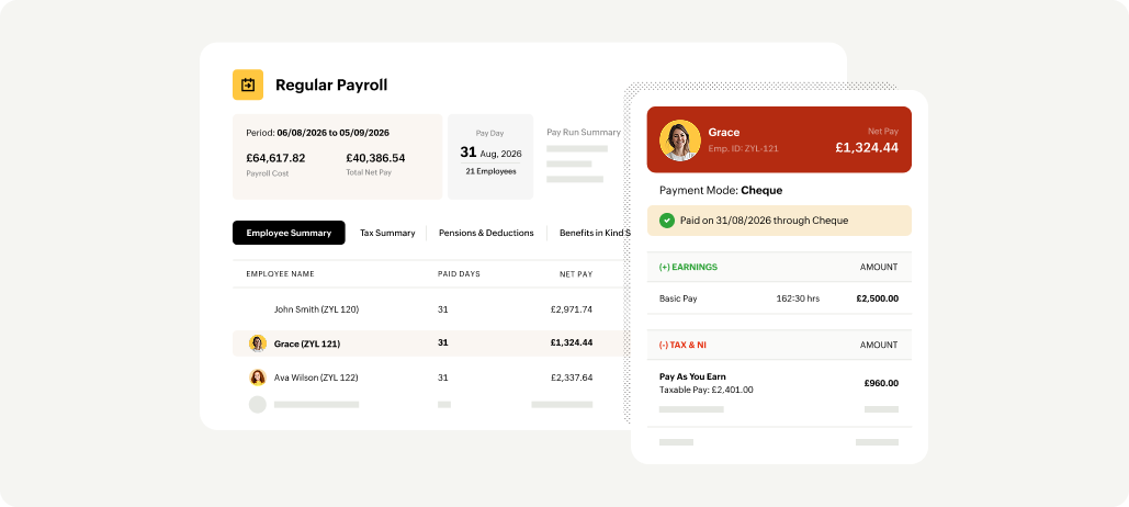 Zoho Payroll UK payroll processing screen