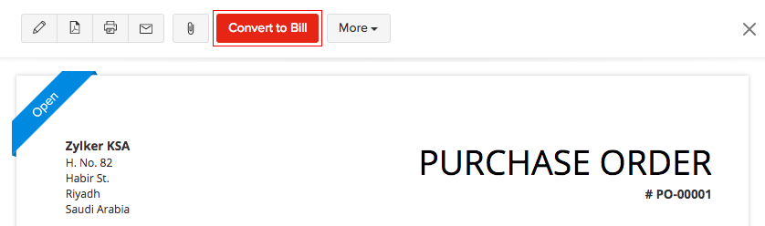 Convert purchase order to a bill