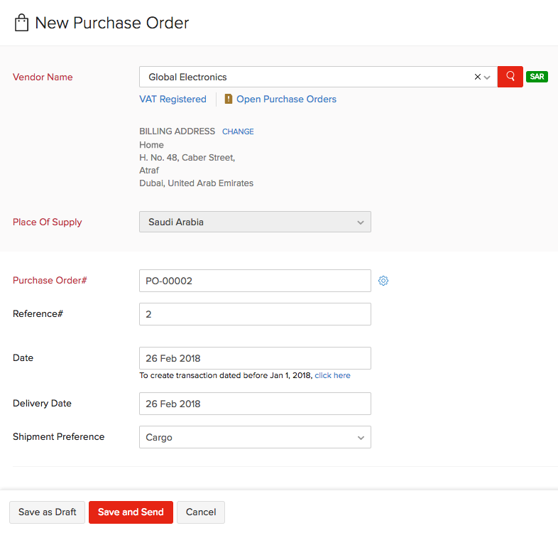 Purchase order new customer