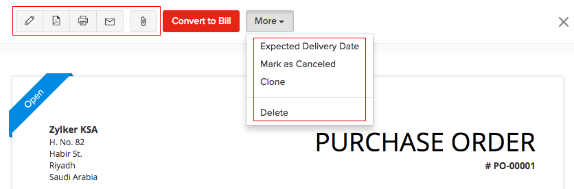 Other actions in purchase order