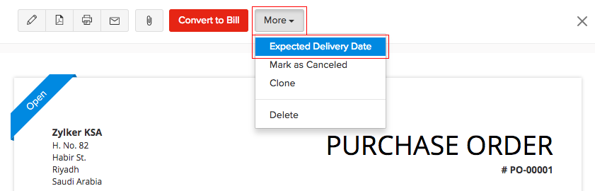 More Actions in purchase order