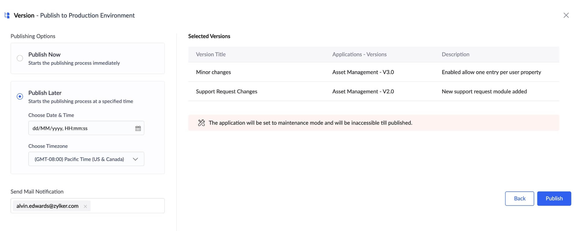 Schedule publishing