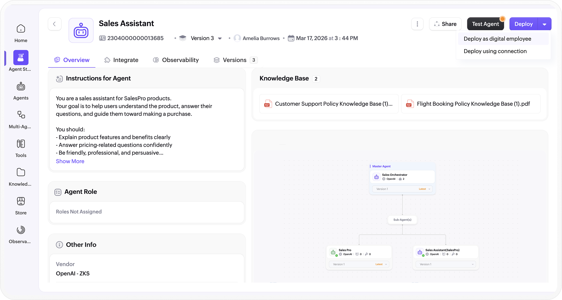 Sales assistant screenshot