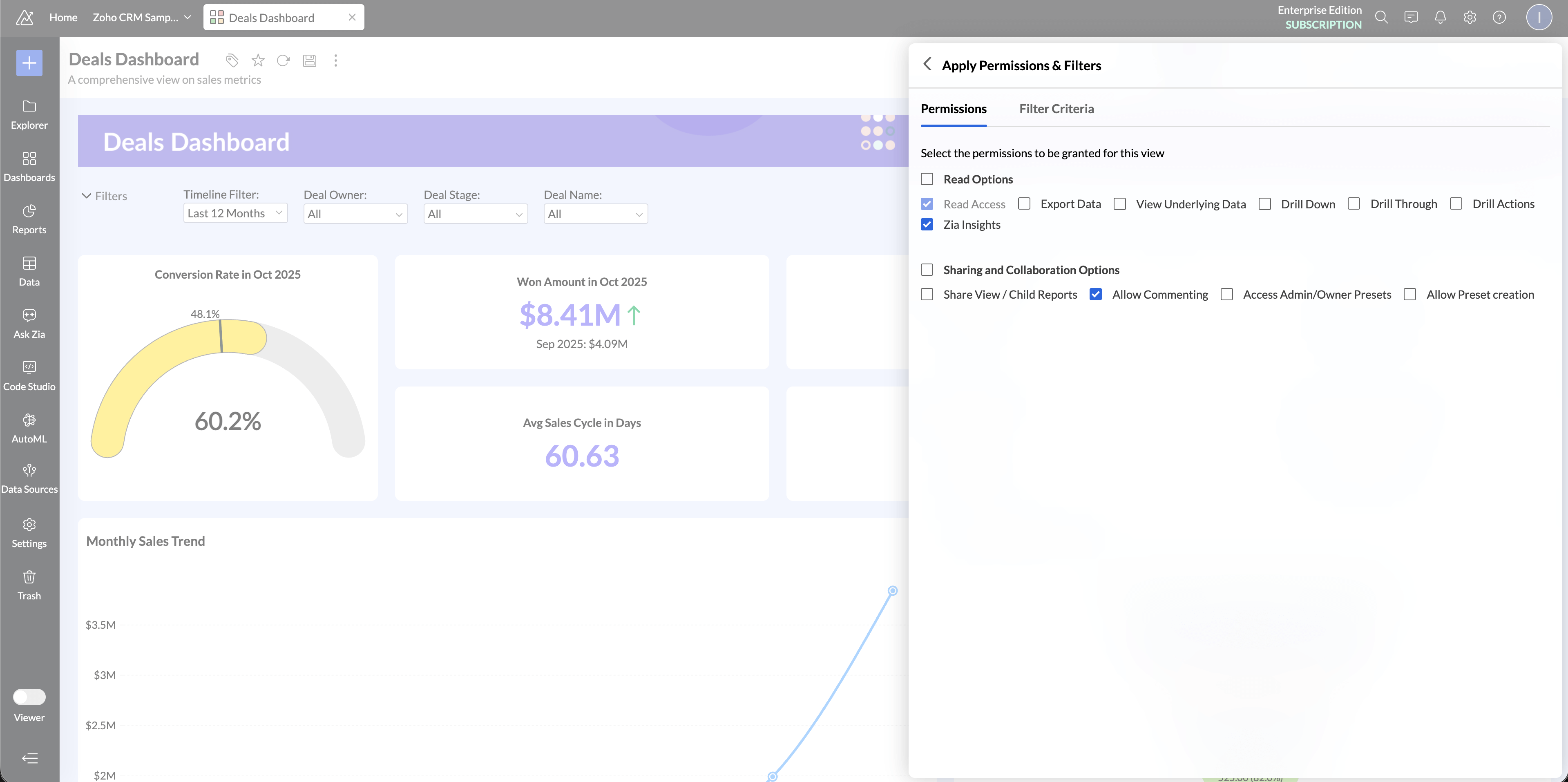 Sharing and data blending for sales insights and reports