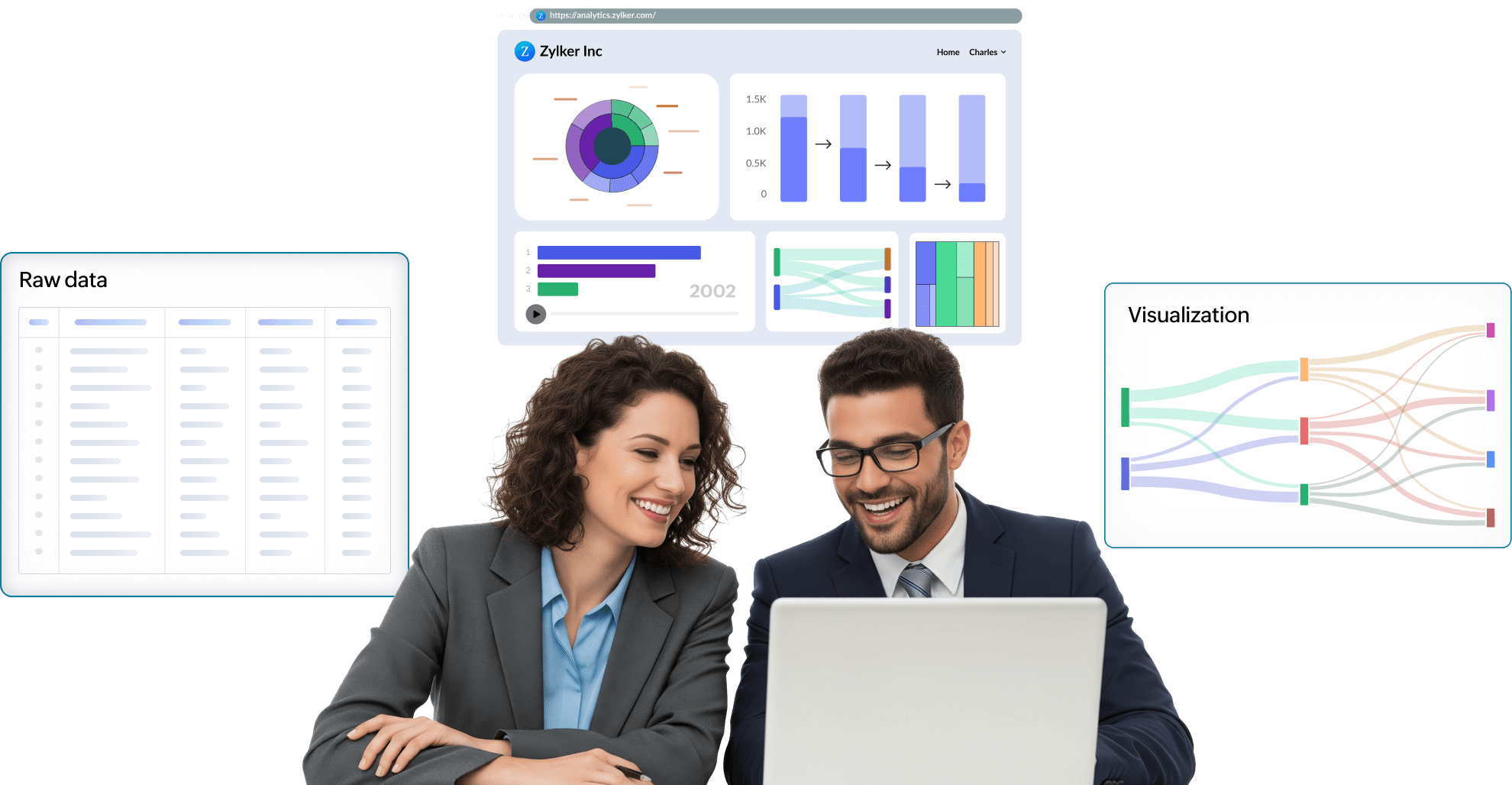 Real-time Business Intelligence platform illustration showing live data analytics and instant insights