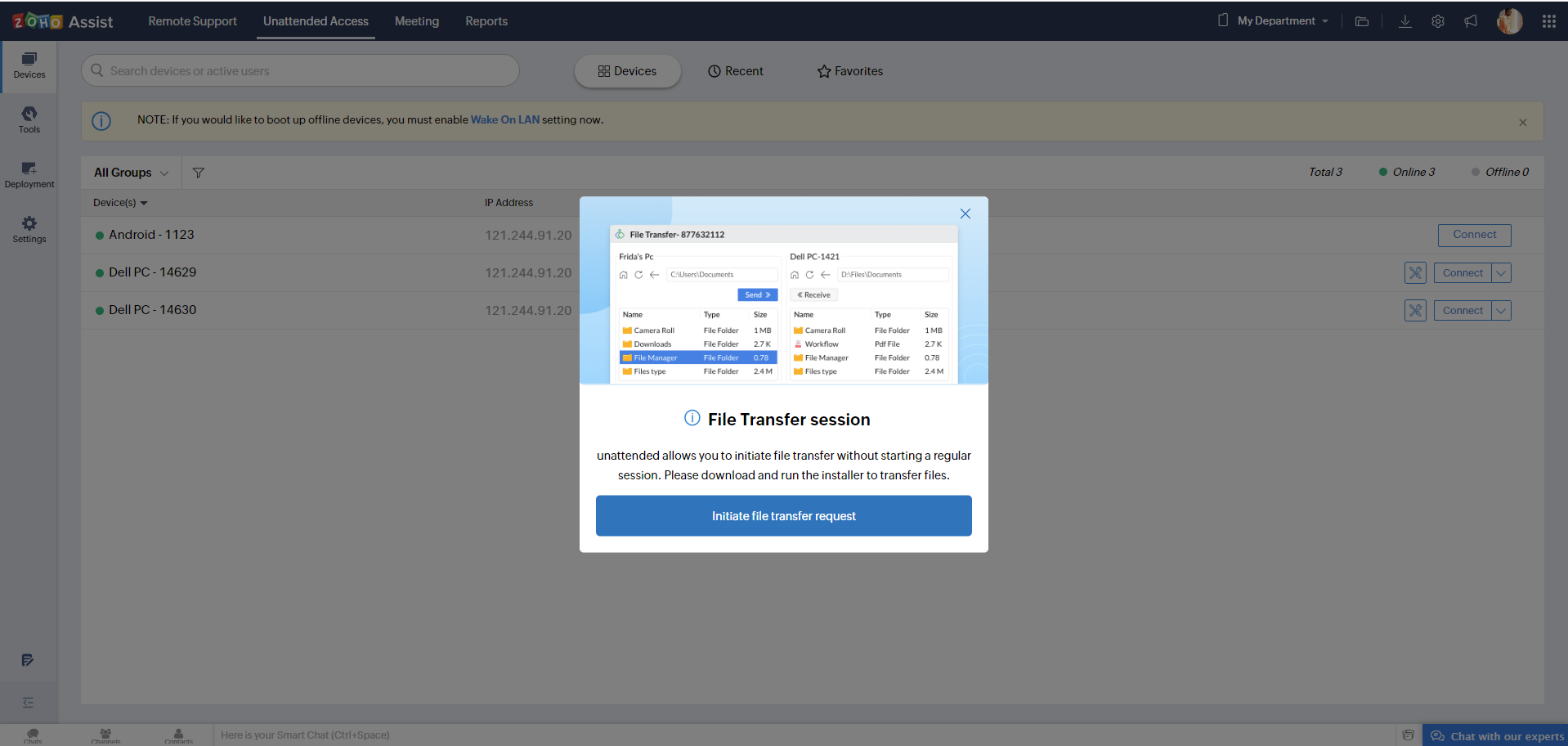 File transfer confirmation prompt