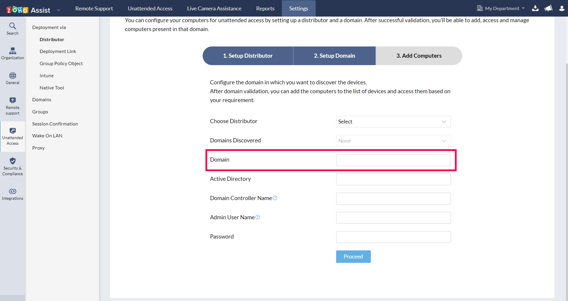 Under Domain, enter the domain’s name