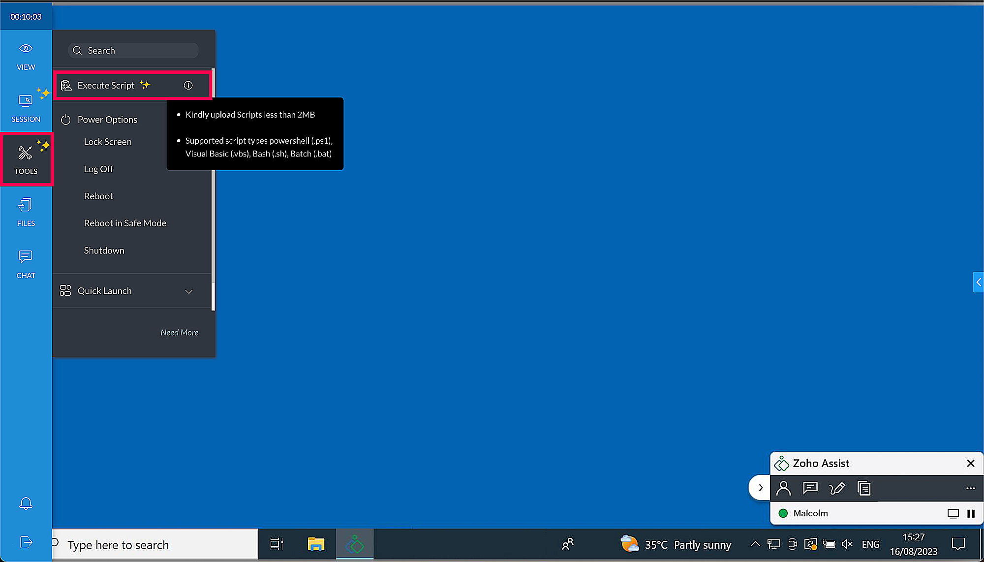 Execute script option under Tools