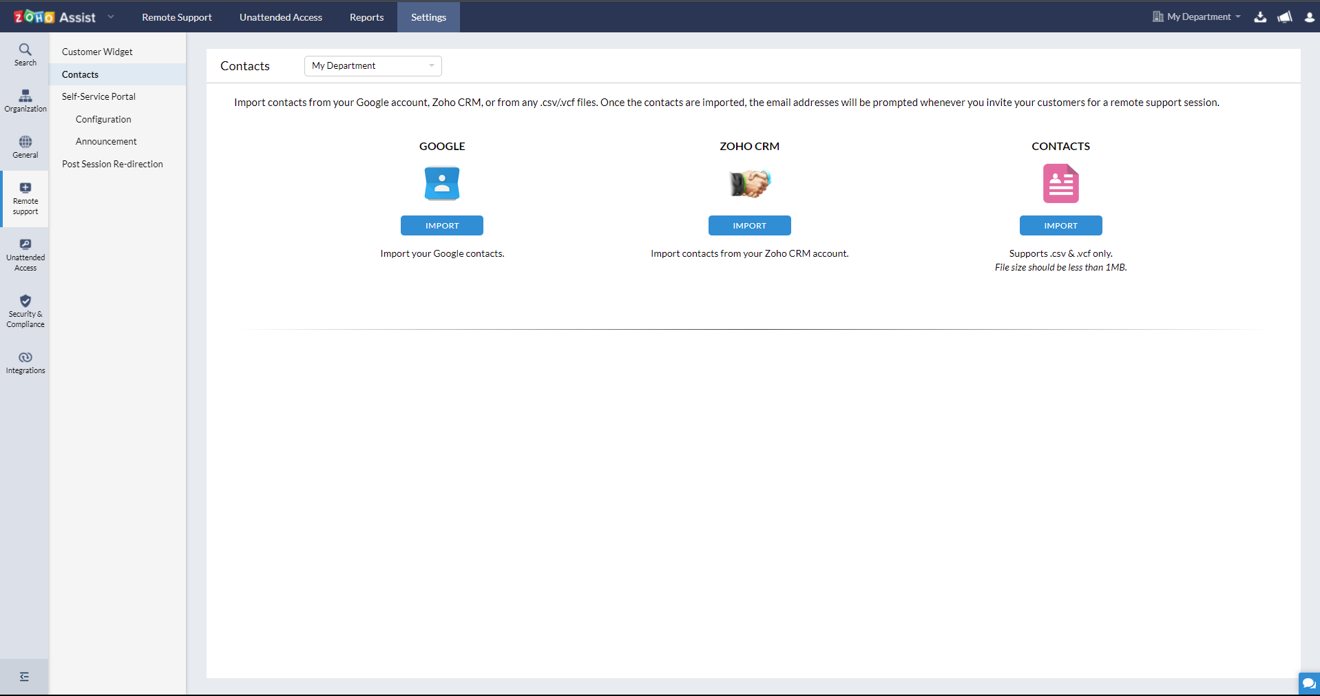 Import contacts screen