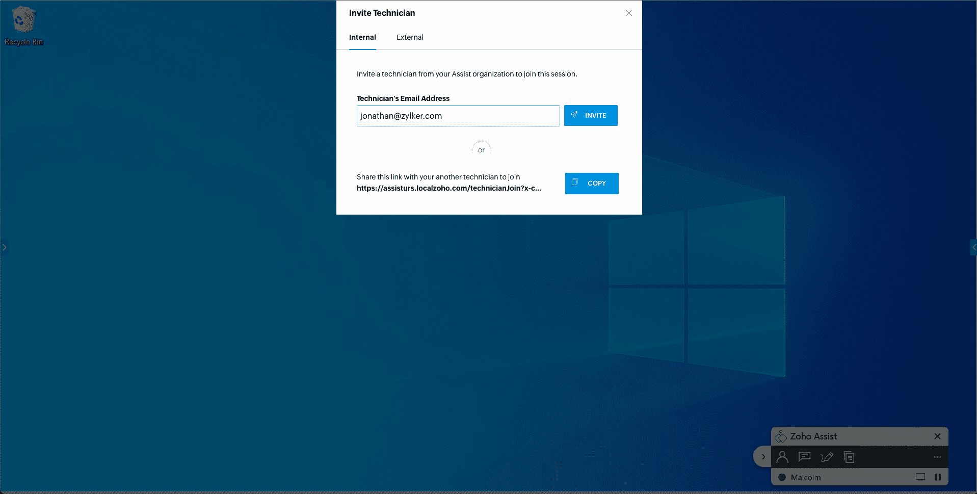 Invite internal technician step 2