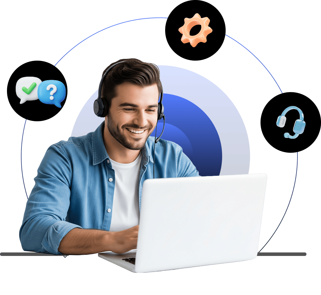 Zoho Assist remote support dashboard with device and tool icons